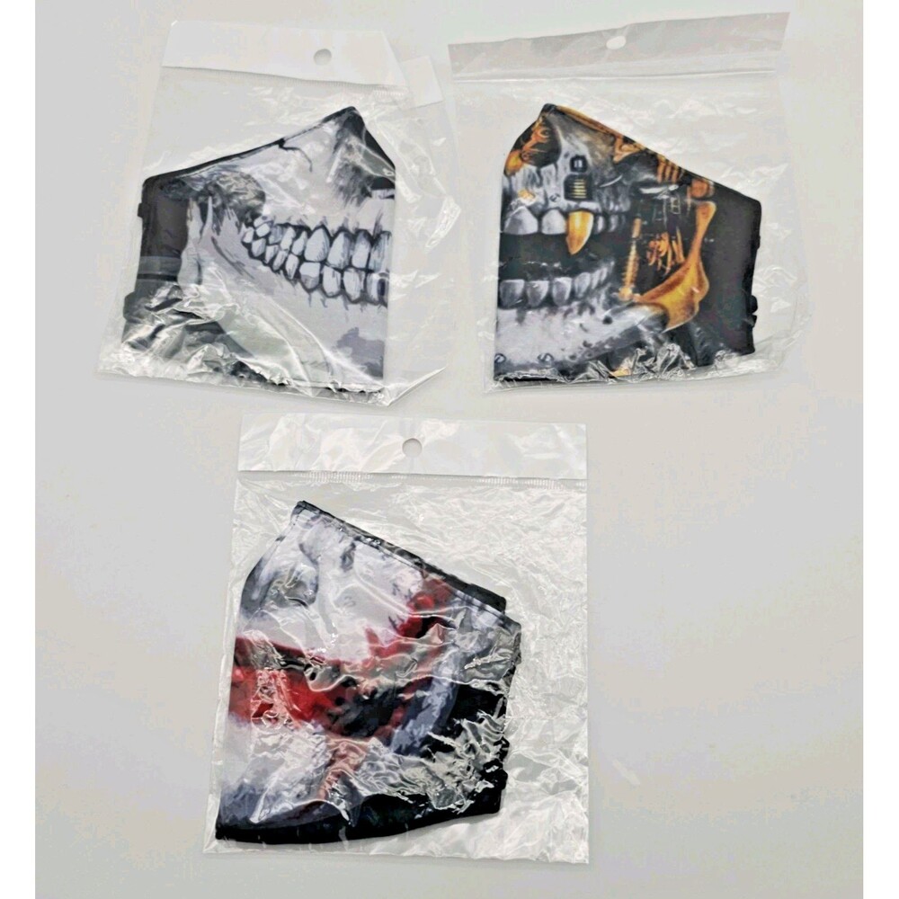 3-Pack Skull Skelton Clown Halloween Face Bandana Cover Mask Spooky Scare Costum